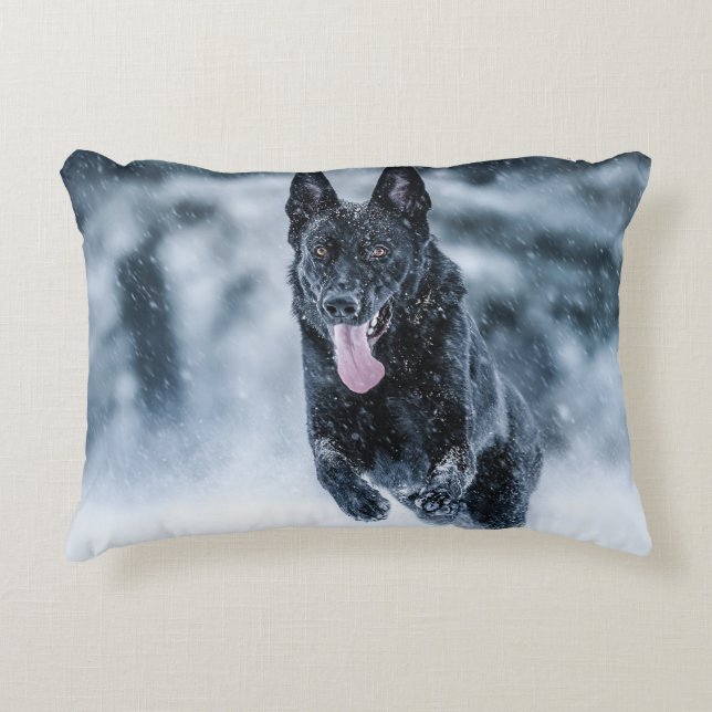Black German Shepherd in snow Duvet Cover Decorative Cushion (Front)