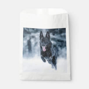 Black German Shepherd in snow Duvet Cover Favour Bags