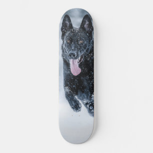 Black German Shepherd in snow Duvet Cover Skateboard