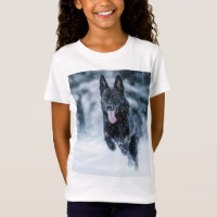 Black German Shepherd in snow Duvet Cover