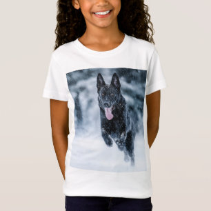 Black German Shepherd in snow Duvet Cover T-Shirt