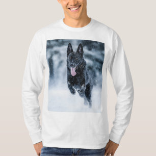Black German Shepherd in snow Duvet Cover T-Shirt