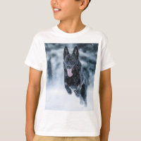 Black German Shepherd in snow Duvet Cover