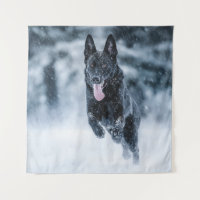 Black German Shepherd in snow Duvet Cover