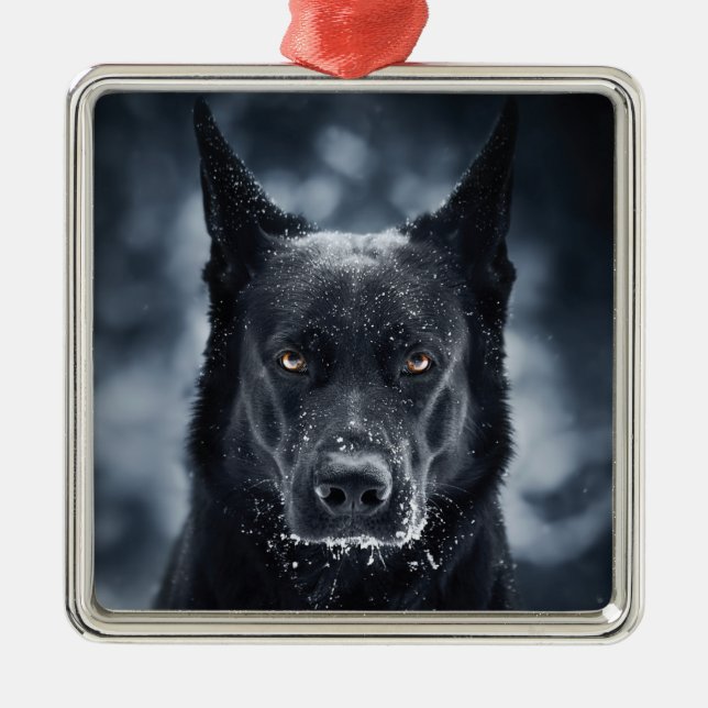 Black German Shepherd Metal Tree Decoration (Front)
