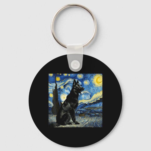 Black German Shepherd Night Sky Art Starry Art Key Ring (Front)