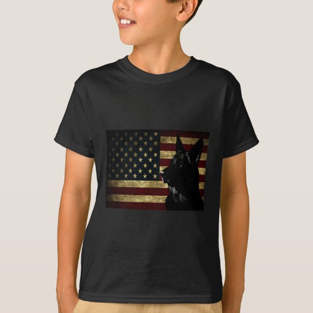 Black German Shepherd Shirt American Flag 4th July (Front)