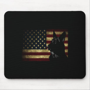 Black German Shepherd Shirt American Flag 4th July Mouse Pad