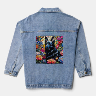 Black German Shepherd Stained Glass Garden Denim Jacket
