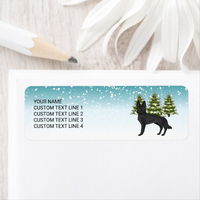 Black German Shepherd Winter Forest Custom Text (Insitu)