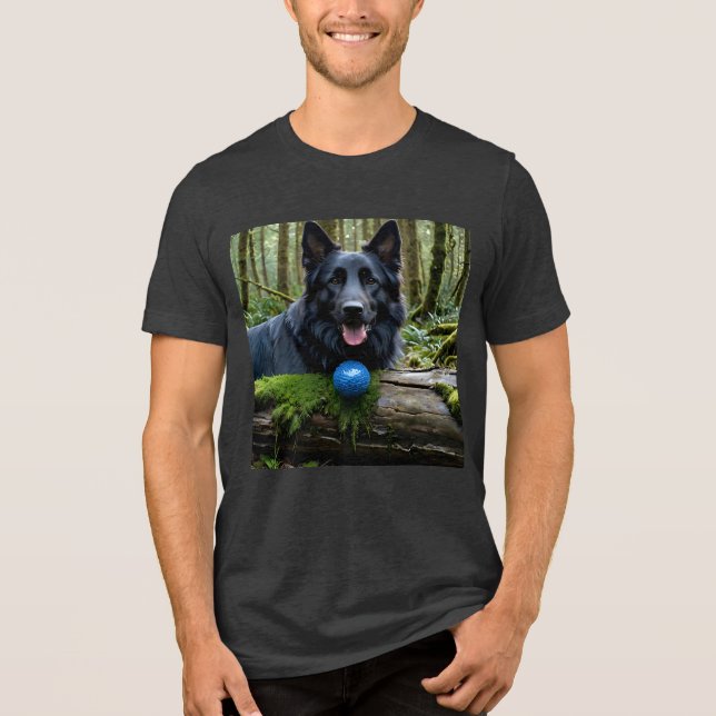 Black German Shepherd with Ball Tri-Blend Shirt (Front)