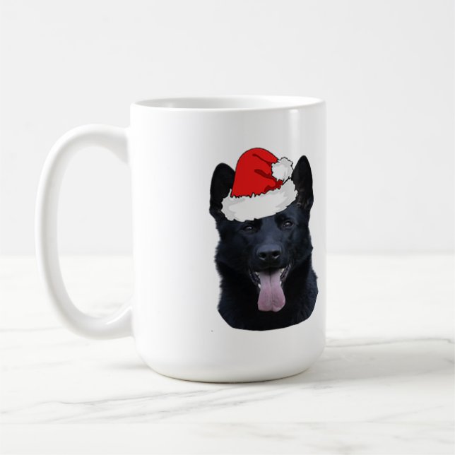 Black German Shepherd with Santa Hat Coffee Mug (Left)