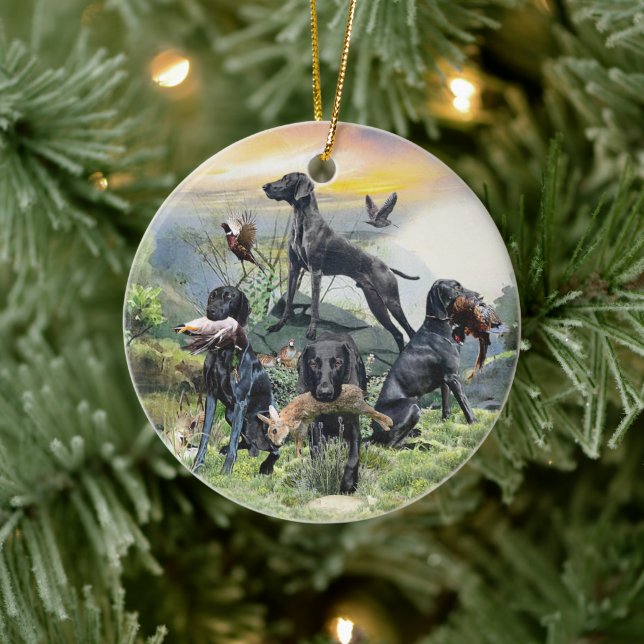 Black German Shorthaired Pointers    Ceramic Tree Decoration (Tree)
