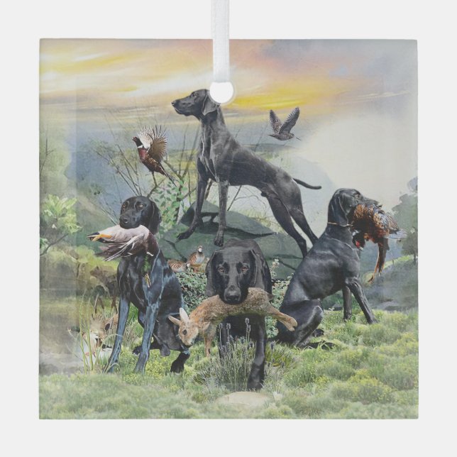 Black German Shorthaired Pointers    Glass Tree Decoration (Front)