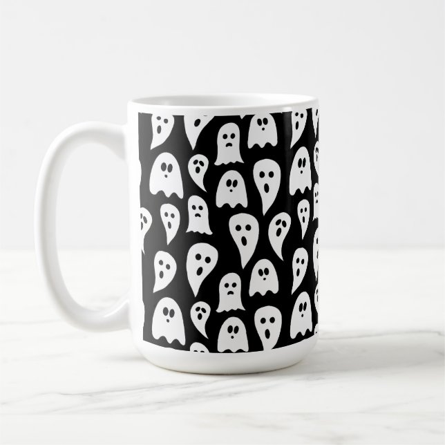 Black Ghost Halloween Coffee Mug (Left)