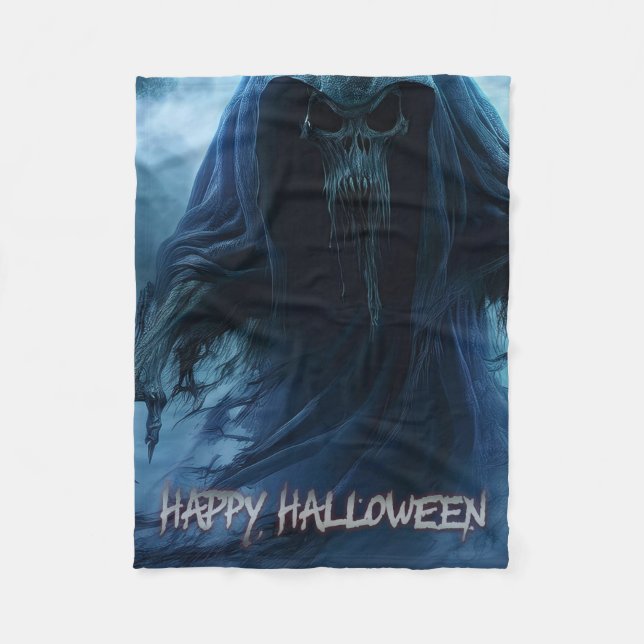 Black ghost in a hellish landscape - Halloween Fleece Blanket (Front)