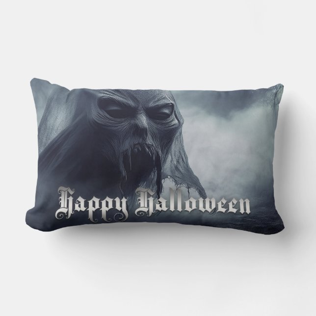 Black ghost in a hellish landscape - Halloween Lumbar Cushion (Front)