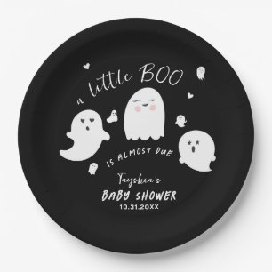 Black Ghost Little Boo Halloween Baby Shower Paper Plate