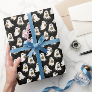 Black   Ghost & Pumpkin  Wrapping Paper