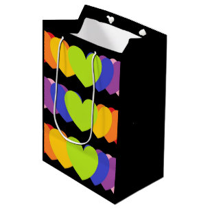 Black Gift Bag With Rainbow Hearts Various Sizes