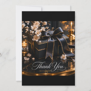 Black Gift Box Baby Shower Thank You Card Elegan
