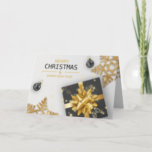 Black Gift Box Christmas Balls Gold Snowflakes Card