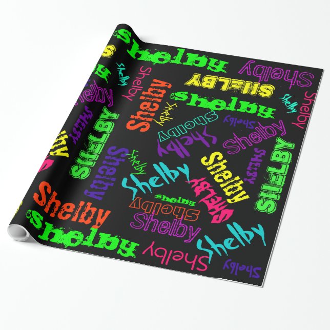 Black Gift Wrap neon colour Name Collage (Unrolled)