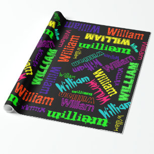 Black Gift Wrap neon colour Name Collage