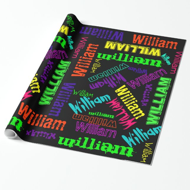 Black Gift Wrap neon colour Name Collage (Unrolled)