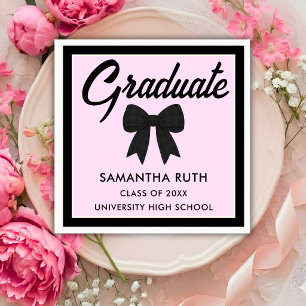 Black Gingham Bow Graduation Party Napkin
