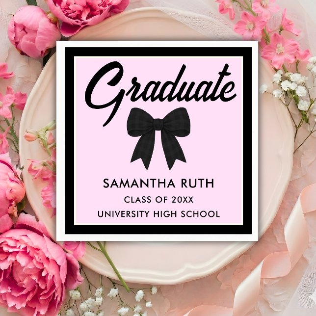Black Gingham Bow Graduation Party Napkin (Creator Uploaded)