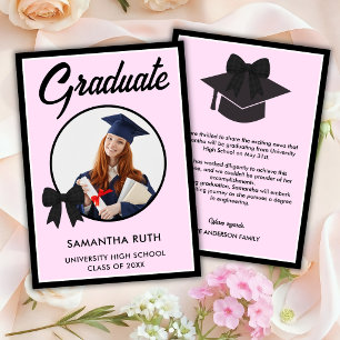 Black Gingham Bow Photo Graduation Announcement