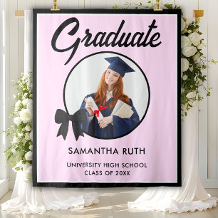 Black Gingham Bow Photo Graduation Party Backdrop Tapestry