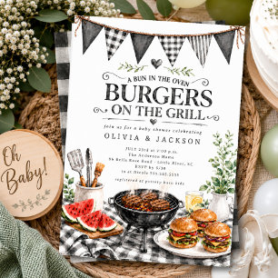 Black Gingham Burgers on the Grill Invitation