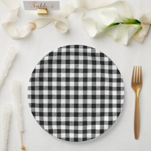 Black Gingham Check Pattern Holiday Paper Plates