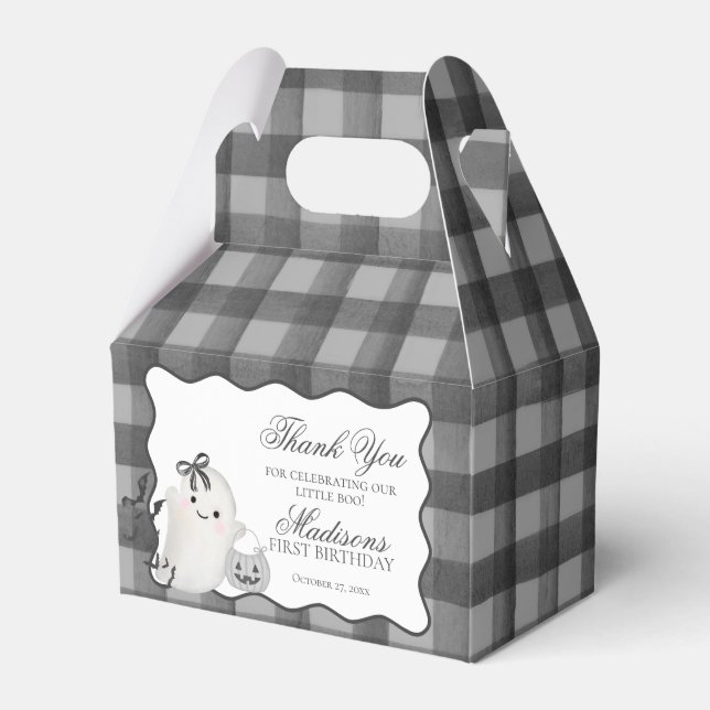 Black Gingham Cute Boo Ghost Birthday Favours Gabl Favour Box (Front Side)