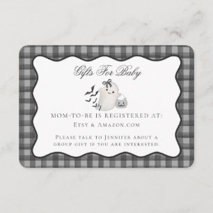 Black Gingham Cute Ghost Registry Card Insert