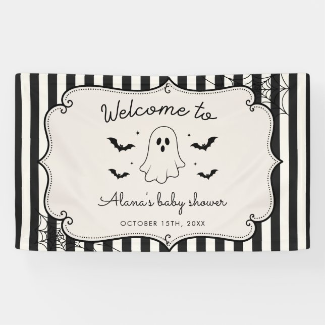 Black Gingham Ghost Halloween Banner (Horizontal)