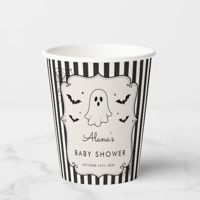 Black Gingham Ghost Halloween Paper Cups (Front)