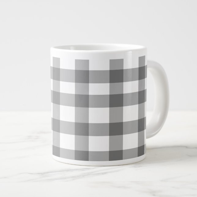 Black Gingham Large Coffee Mug (Front Right)