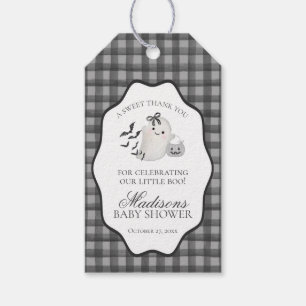 Black Gingham Little Boo Ghost Baby Shower Favours Gift Tags
