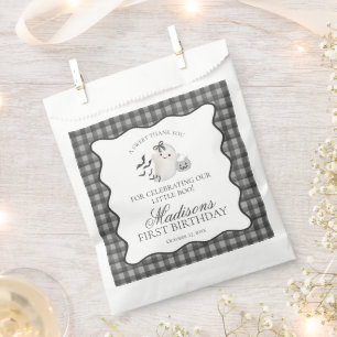 Black Gingham Little Boo Ghost Birthday Dessert Favour Bags