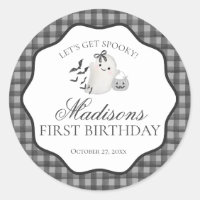 Black Gingham Little Boo Ghost Birthday Party Seal