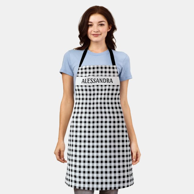 Black Gingham Personalised Country Farmhouse Apron (Worn)