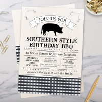 Black Gingham Southern BBQ Pig Roast Birthday