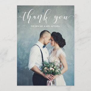 Black Gingham Wedding Thank You with Photo Card