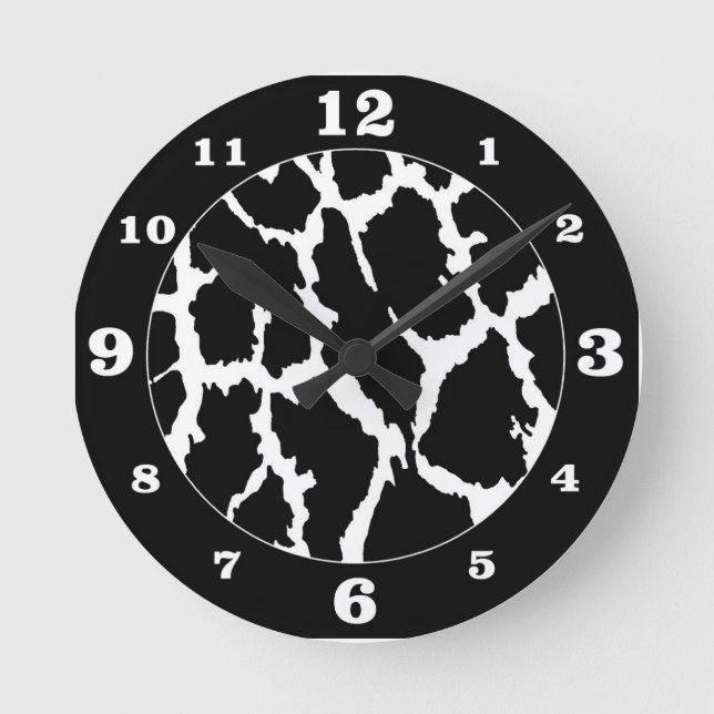 Black Giraffe Animal Print Round Clock (Front)