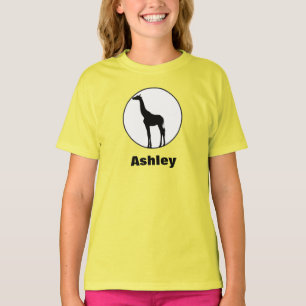 Black Giraffe Drawing in White Circle T-Shirt