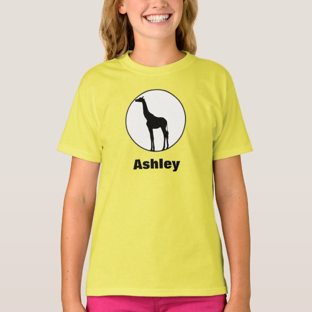 Black Giraffe Drawing in White Circle T-Shirt (Front)