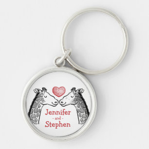 Black Giraffes Red Love Hearts Wedding Engagement Key Ring